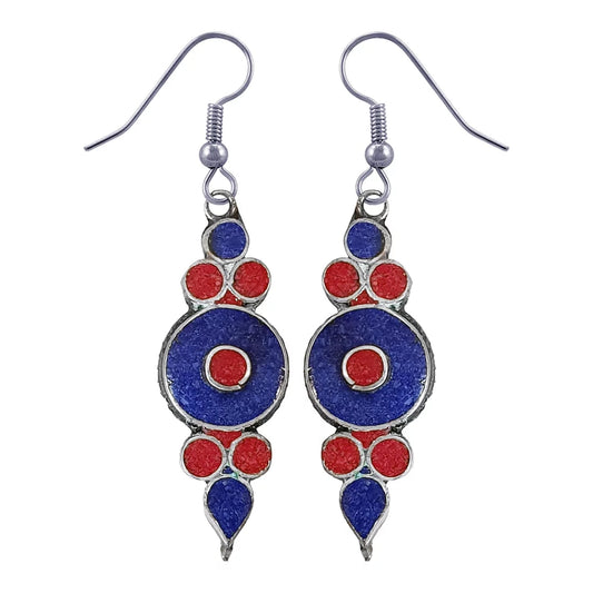 Handmade Drop Earring for Women, Coral Lapis Lazuli Gemstone Earrings, Ethnic Designer Silver Plated Fashion Jewelry for Gifts