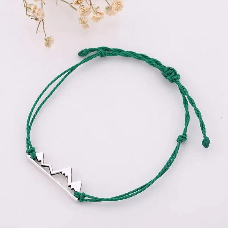 10pc/lot Silver Metal Mountain Charm 8 Color Cord Handmade Knot Women Simple Fashion Bracelet