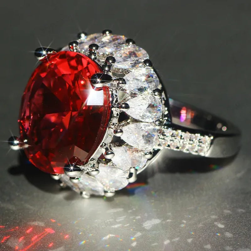 Unique  Silver Natural Ruby Gemstones Birthstone Bride Princess Wedding Engagement Strange Ring Size 6 7 8 9 10
