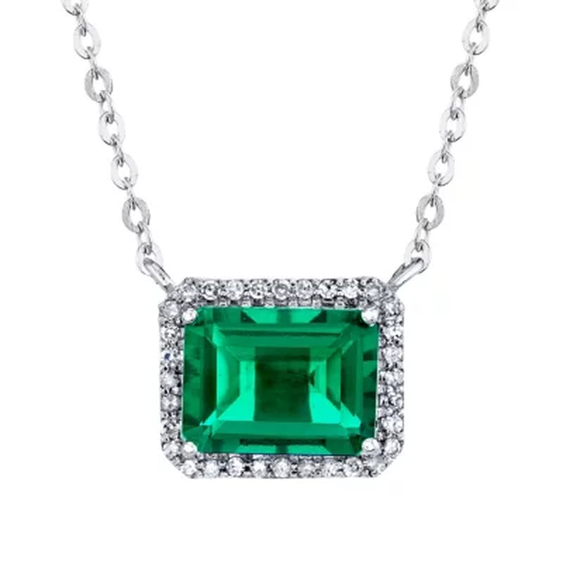 925 Sterling Silver Lab Created Emerald and 0.08 CT. T.W. Diamond Necklace