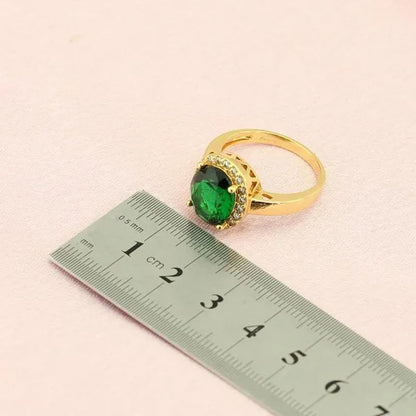Flawless Long Gold Color Women Jewelry Sets Green Zircon Drop Earrings Necklace Pendant Rings Oval Bracelet Dating Gift
