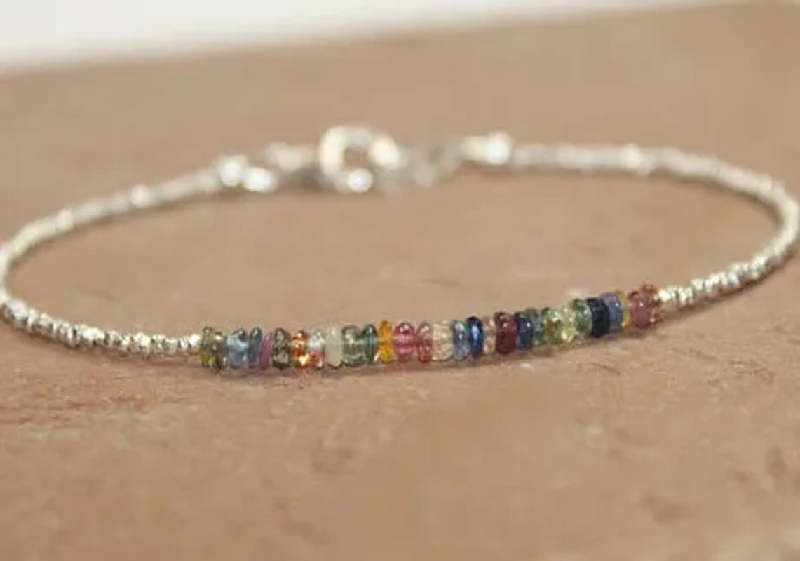 Multi Sapphire Bracelet Hill Tribe Beads Sapphire Jewelry