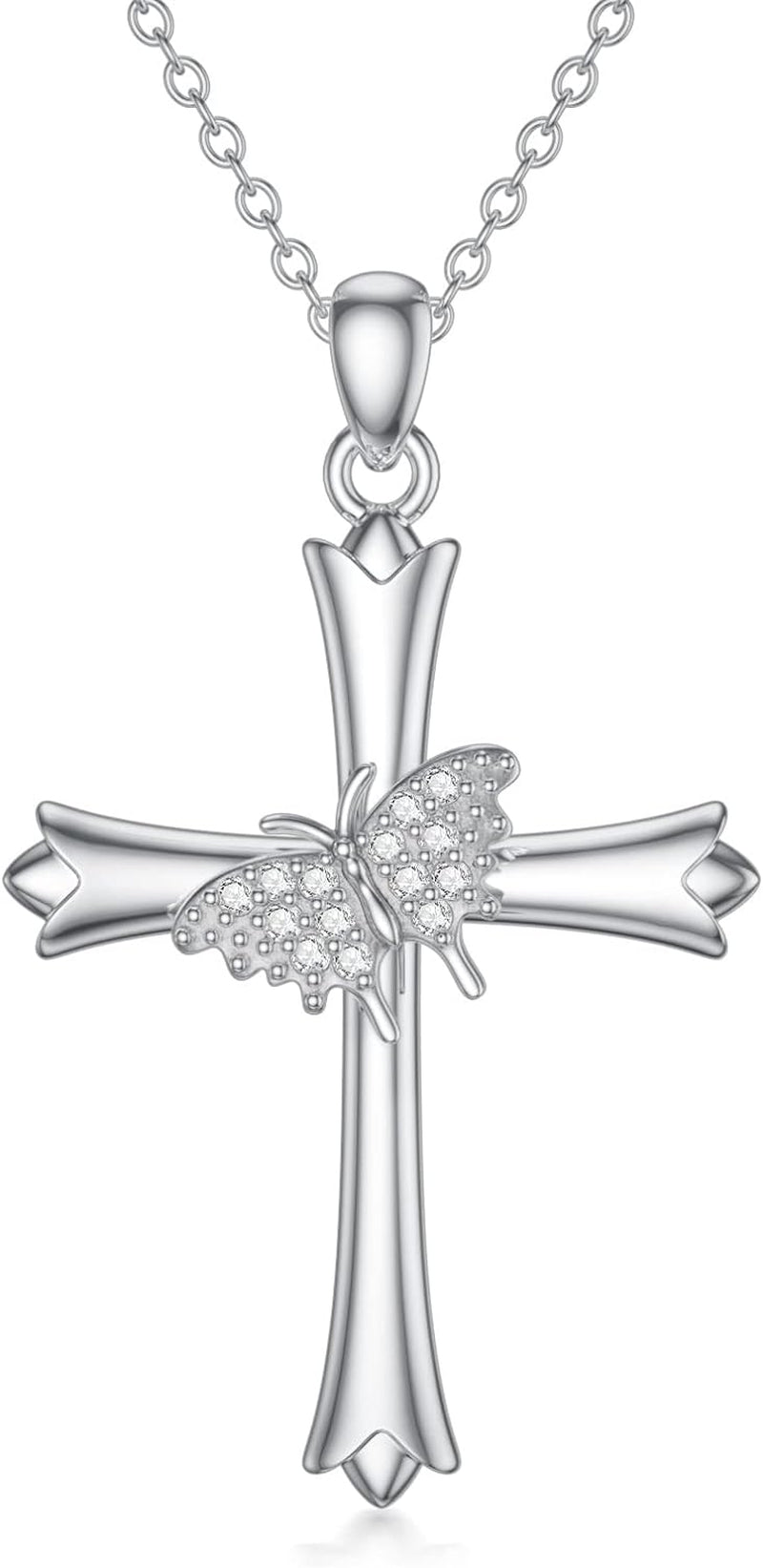 Diamond Cross Necklace for Women 925 Sterling Silver D Color Diamonds Cross Pendant Religious Jewelry Gifts for Birthday Christmas Mother'S Day