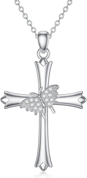 Diamond Cross Necklace for Women 925 Sterling Silver D Color Diamonds Cross Pendant Religious Jewelry Gifts for Birthday Christmas Mother'S Day