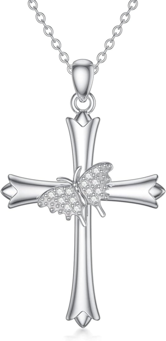 Diamond Cross Necklace for Women 925 Sterling Silver D Color Diamonds Cross Pendant Religious Jewelry Gifts for Birthday Christmas Mother'S Day