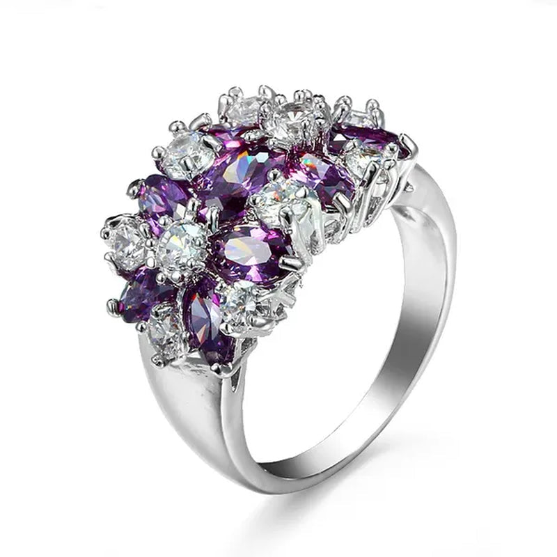 Fashion women 925 sterling  silver sapphire & white topaz gemstones Rings Size 6 7 8 9 10