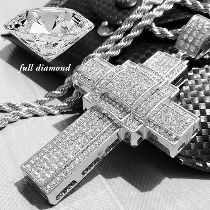 Fashion Mens Silver / Gold Christian Cross Pendants Stainless Steel Vintage Byzantine Chain
