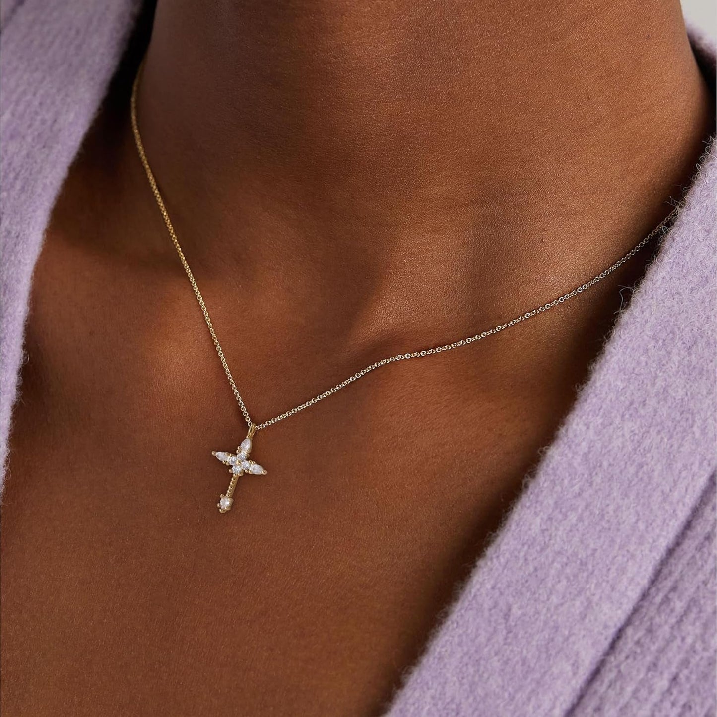 Cross Necklace for Women, 14K Gold Plated/Silver Chunky Cross Necklace Simple Faith Charm Necklaces Statement Crucifix Pendant Necklaces for Women Trendy Gold Jewelry Gifts