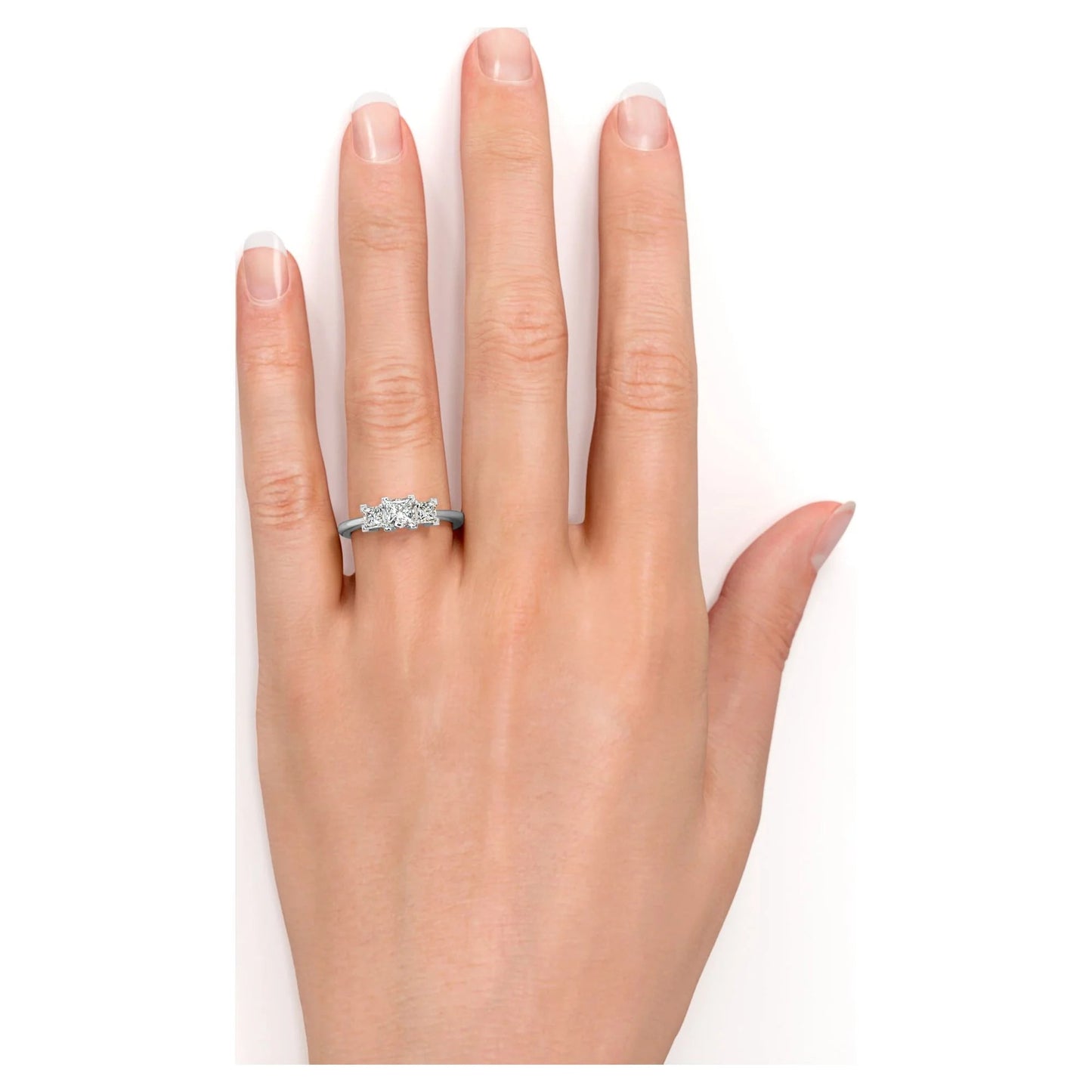 Modern 0.50 Carat Princess Cut Diamond - 3 Stone Engagement Ring - past Present Future Ring - 10K White Gold
