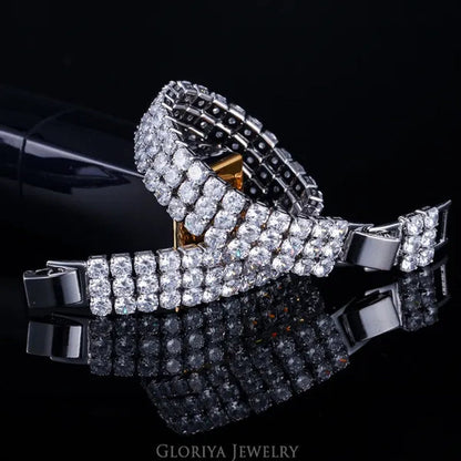 Gloriya Hot Selling Gorgeous 3 Row Round Sparkly Top Grade Zirconia Wide Bridal Bracelets for Women Engagement Wedding Party Jewelry
