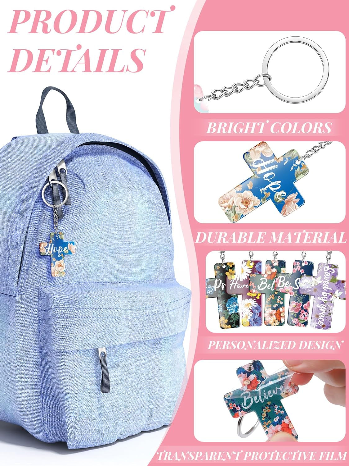 120 Pcs Bible Verse Keychains Christian Key Rings Cross Keychains Inspirational Acrylic Religious Key Rings Floral Bible Verse Jewelry for Women Men Girls Boys