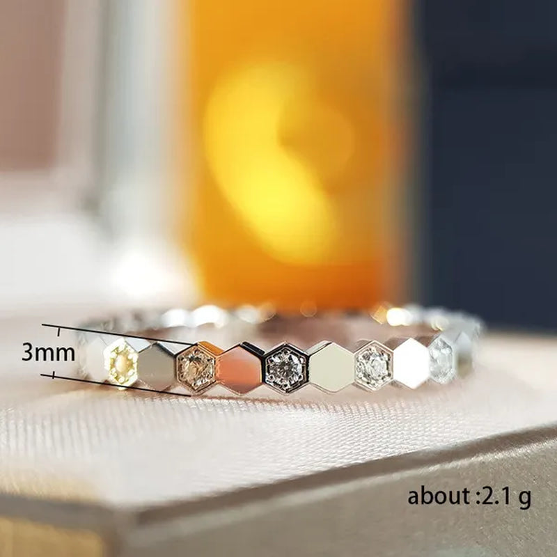 Women's fashion silver-plated honeycomb hexagon diamond ring rose gold -plated jewelry bridal engagement party ring wedding jewelry gift (size 5-11)