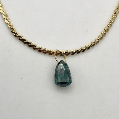 Blue Diamond Briolette 18K Gold Pendant | .8 Cts | 6X4Mm |