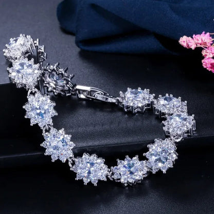 GLORIYA Summer New Bracelets Bangles for Women Red Cubic Zirconia Stone 925 Sterling Silver Plated Fashion Style Jewelry（Size :18 cm）
