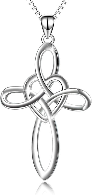 Celtic Knot Cross Necklace Sterling Silver Infinity Love Heart Pendant Necklace