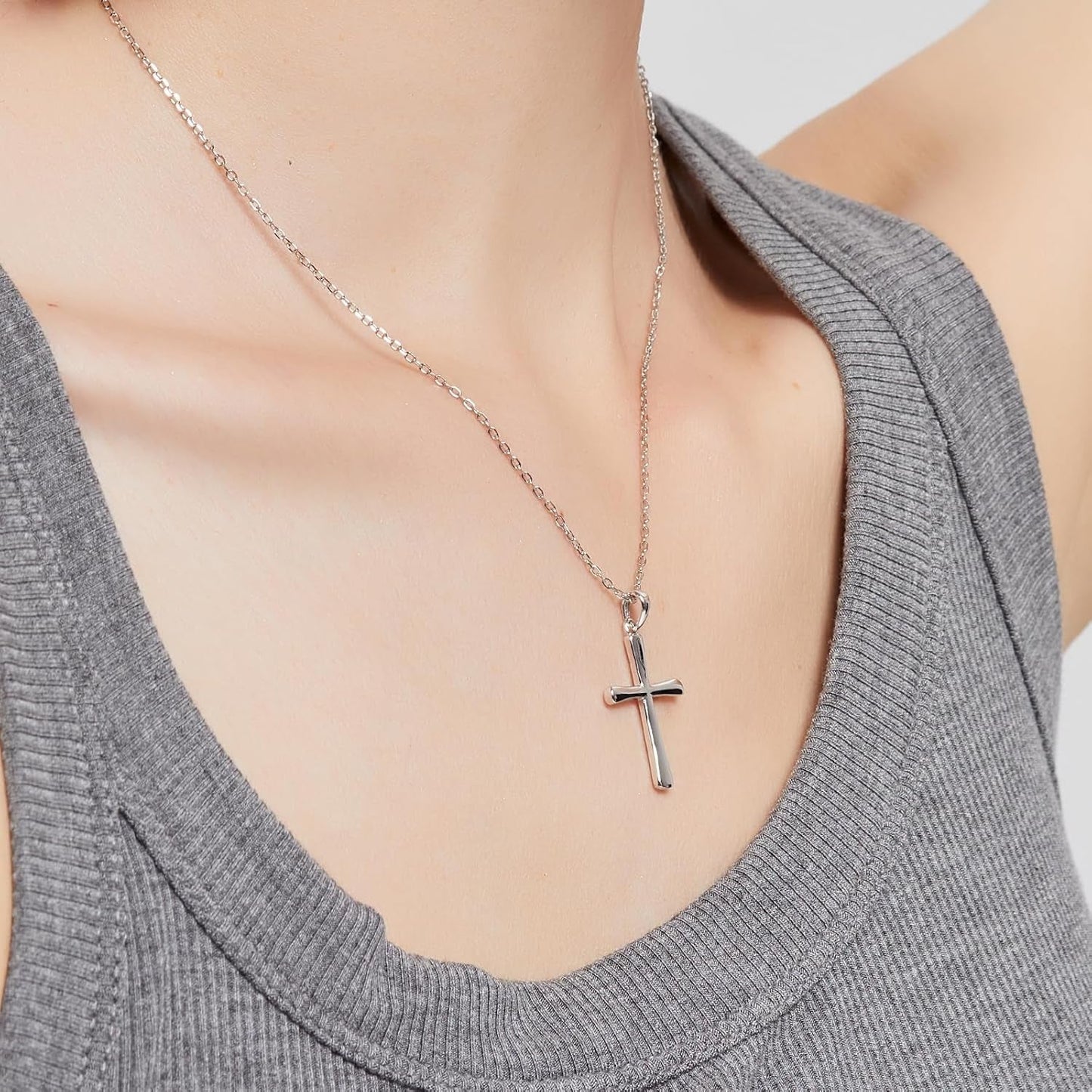 Silver Cross Necklace for Women, Handcrafted S925 Sterling Silver, 18K Gold, White Gold, or Cubic Zirconia Set Design, Dainty Cross Pendant Necklace Gift for Women Girls