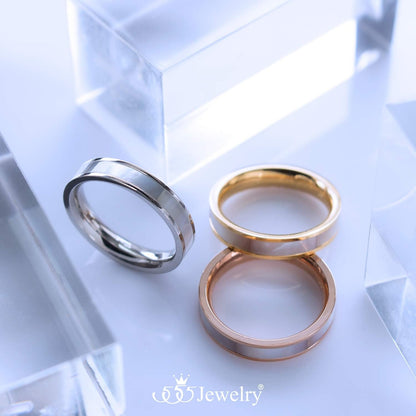 4Mm Mother of Pearl Abalone Shell Inlay Band Ring for Women & Girls