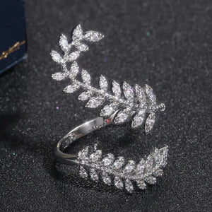Fashion Bridal Wedding Leaf Rings for Women Jewelry 925 Sterling Silver Micro Pave Diamond Leaf Open Adjustable Rings