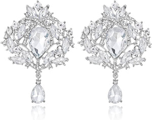 2 Pieces Crystal Rhinestone Marquise Pear-Shaped Teardrop Flower Brooch Pin Set for Women