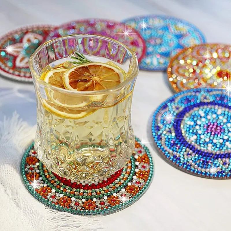 6Pcs/Set DIY Diamond Painting Coasters Kit Diamond Art Coasters Gemstone Cupmat for Beginners Adults & Kids Art Craft Supplies