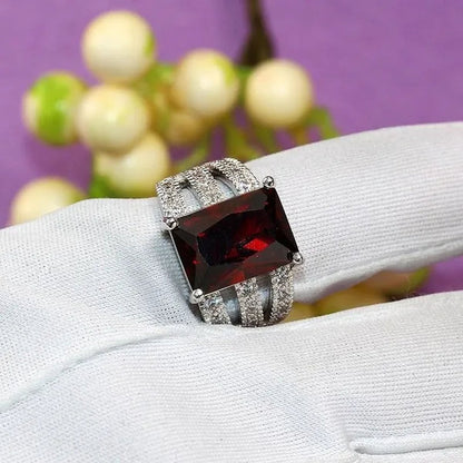 925 Sterling Silver Women Girls Fashion Garnet Ruby Topaz Gemstone Wedding Rings Jewelry