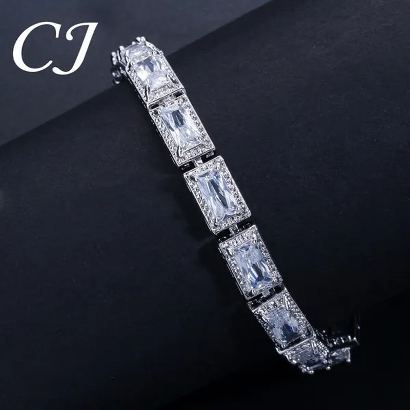 CANDICE Sparkling Princess Cut Clear Crystal Pave Stylish Sterling Silver Necklace Earrings Bracelet and Ring 4 Pcs Wedding Jewelry Set With Tiny CZ Stone
