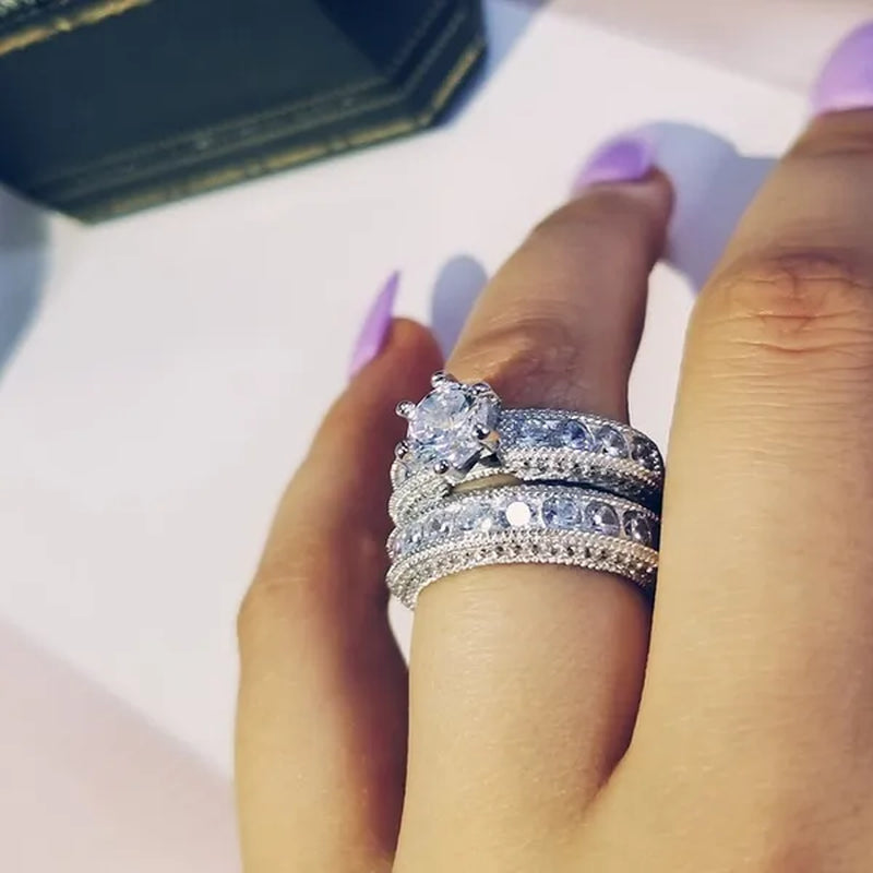 2Pcs/Set Rings for Women 925 Sterling Silver Natural Sapphire Geometric Rings for Women AAA Zircon Diamond Ring Princess Wedding Wedding Ring Set Birthday Valentine'S Day Gift Accessories Jewelry
