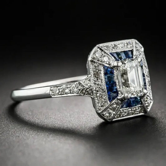 1.69 Carat Emerald-Cut Art Deco Style Sapphire Engagement  Ring