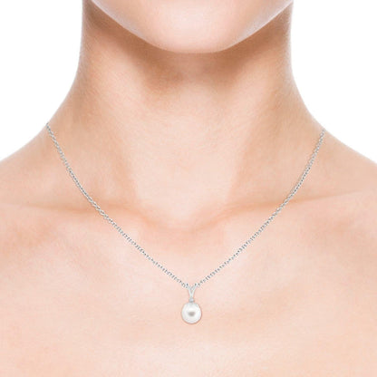 Natural Freshwater Pearl Pendant Necklace with Diamonds in Sterling Silver, 14K Solid Gold for Women, Girls, June Birthstone Jewelry Gift for Her, Birthday, Wedding, Anniversary, Valentines Day