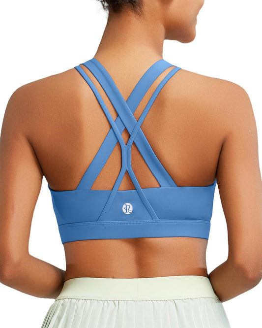 Sports Bra for Women, Medium-High Support Criss-Cross Back Strappy Padded Sports Bras Supportive Workout Tops