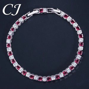 CANDICE Elegant Red Cubic Zirconia Setting Square Women Chain Bracelet Bangle for Birthday Gift