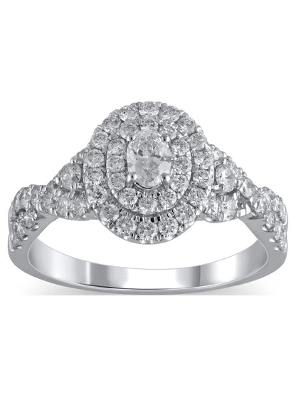 1 Carat T.W. (I2 Clarity, H-I Color)  Oval Cut Diamond Engagement Ring in 10Kt White Gold, Size 7