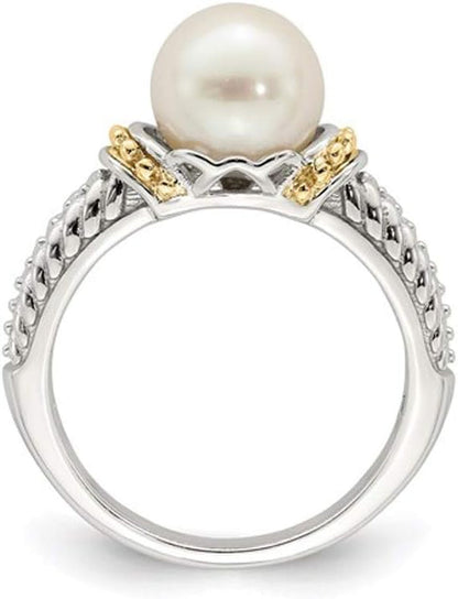 8-9Mm Cultured Freshwater Pearl Ring in Sterling Silver with 14K Gold Accents