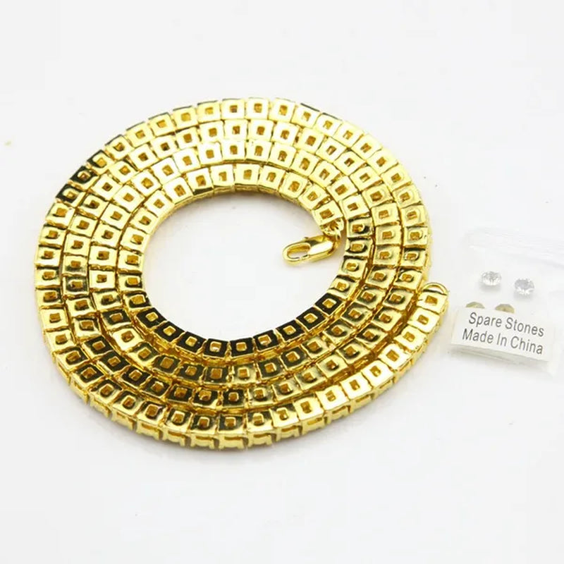 Gold Silver Clear Cz Stones Iced Out Men 1 Row 24inch 30inch Chain Hip Hop Necklace