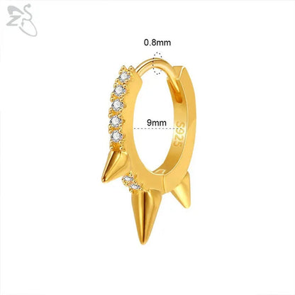 1 Pair Zircon 925 Sterling Silver Hoop Earring for Women Girls Gold Color Spike Circle Earrings Silver Punk Ear Piercings Jewelry Gifts