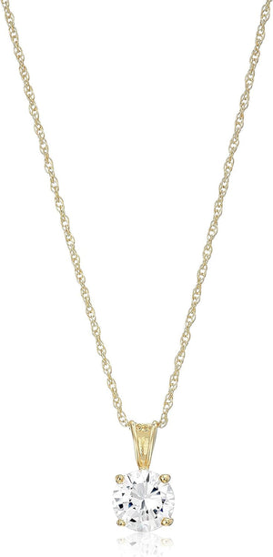 Plated Sterling Silver Cubic Zirconia round Cut Solitaire Pendant Necklace, 18"
