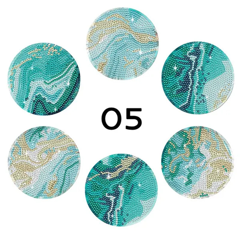 6Pcs/Set DIY Diamond Painting Coasters Kit Diamond Art Coasters Gemstone Cupmat for Beginners Adults & Kids Art Craft Supplies