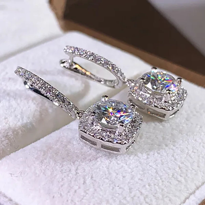Luxury Elegant Exquisite Rose Gold Diamond Dangle Drop Earrings for Women Engagement Bridal Wedding Earrings Party Jewelry