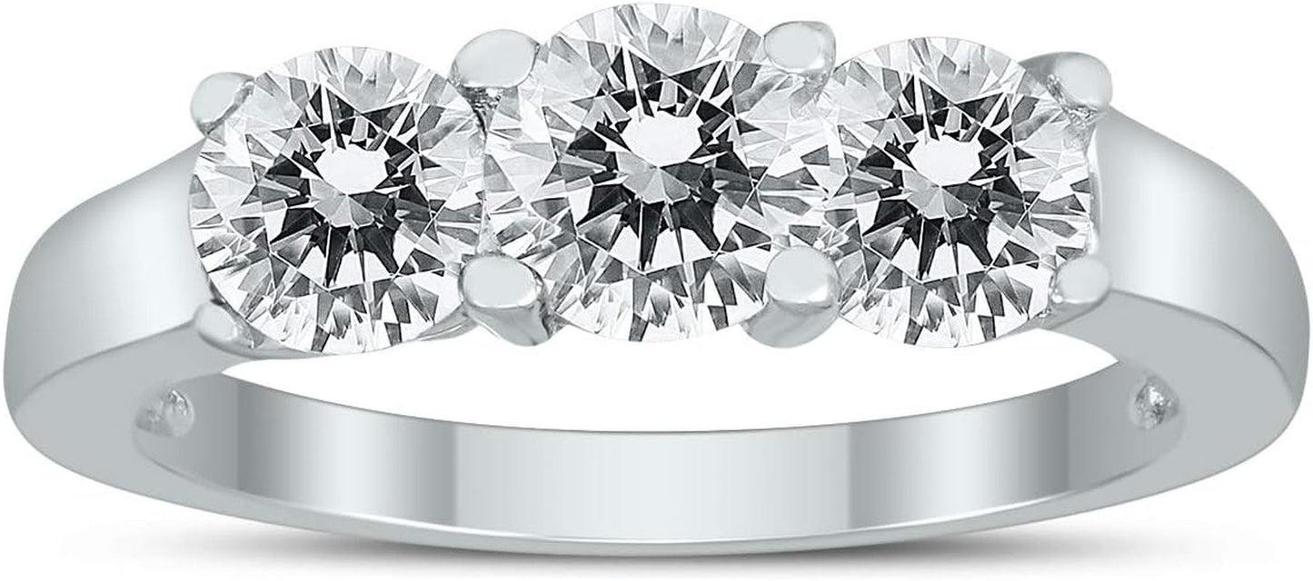 AGS Certified 2 Carat TW Three Stone Diamond Ring in 14K White Gold