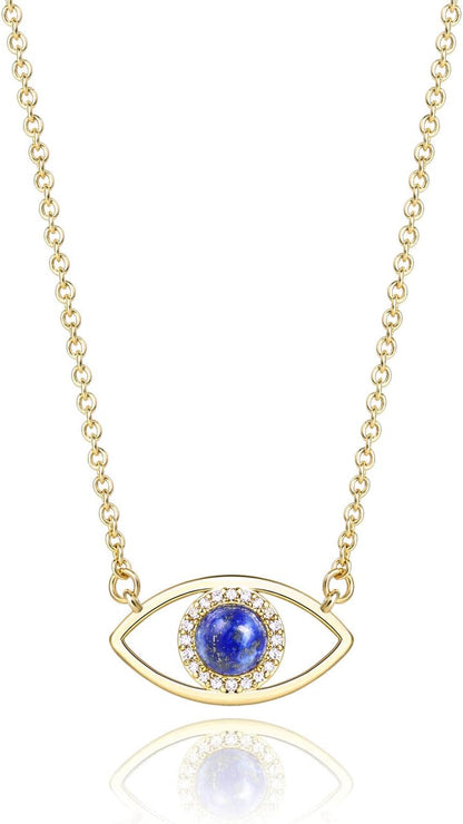 14K Gold Dainty Evil Eye Necklace for Women | Gemstone Necklace | Real Crystal Necklace for Women