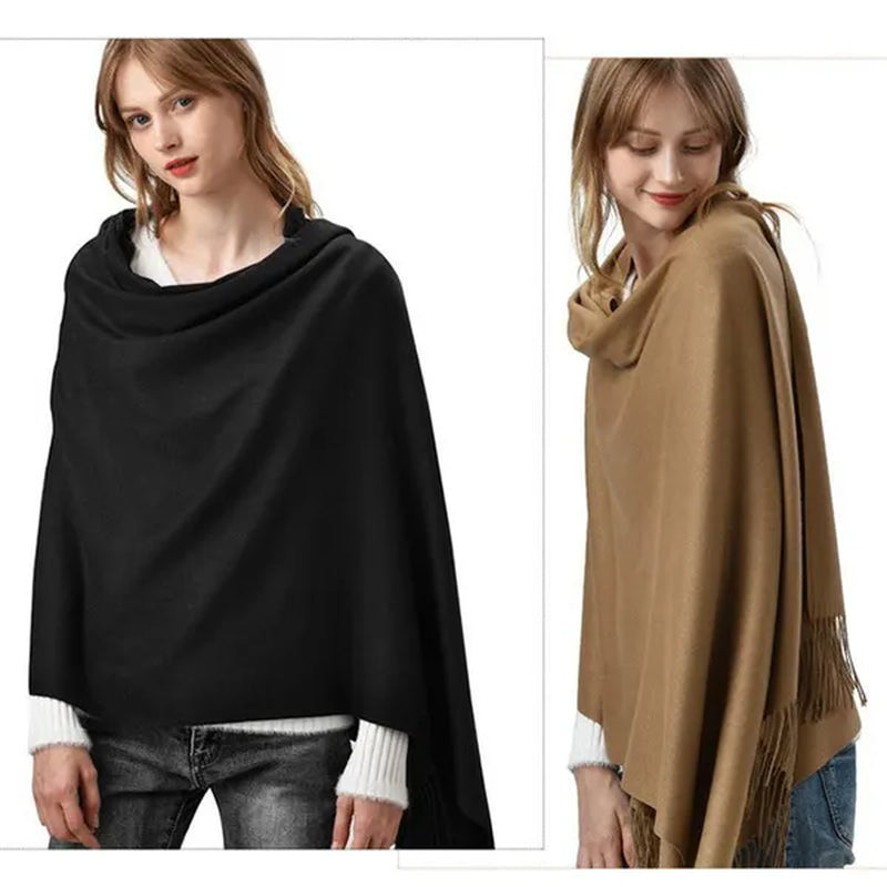 Women Cashmere Wool Scarf Wraps Warm Blanket Scarves Women Solid Color Cashmere Scarves with Tassel