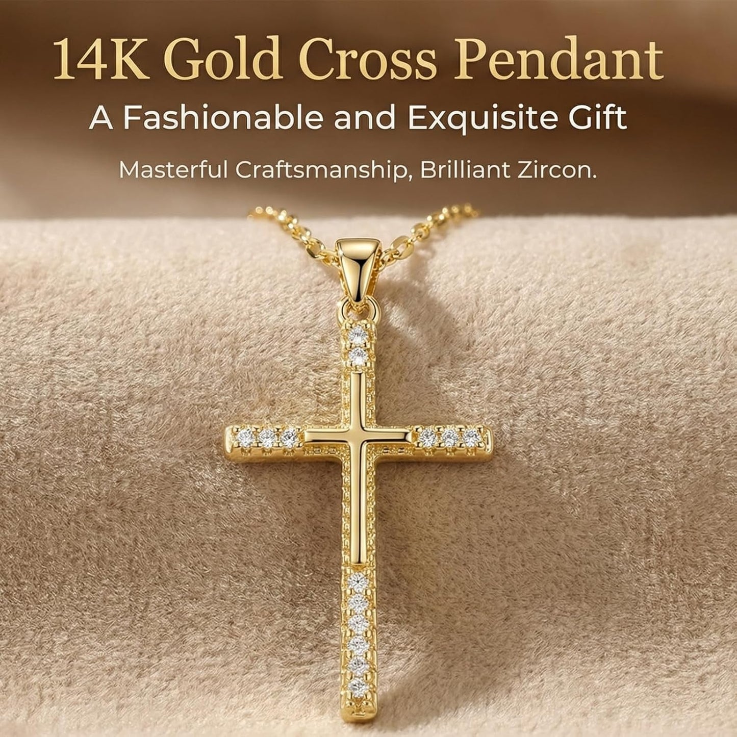 14K Gold Cross Necklace for Women, Dainty Delicate Small Cross Pendant Elegant Gold Trendy Jewelry Luxury Gift for Her, Mom, Wife, Girlfriend Valentines Day Gifts