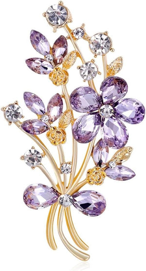 Red Colour Zircon Crystal Poppy Flower Bouquet Shape Brooch Pins for Woman Gift