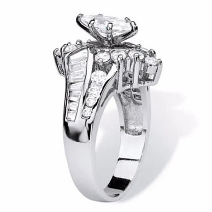 3.20 TCW Marquise Cut White Sapphire 925 Sterling Silver Engagement Ring