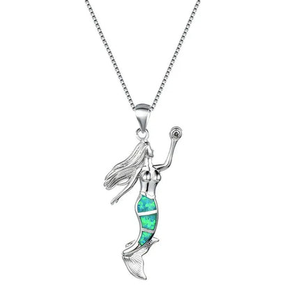 Heat! New Fashion Mermaid Fire Opal 925 Silver Pendant Necklace Bridal Personality Glamour Wedding Jewelry  5 colors