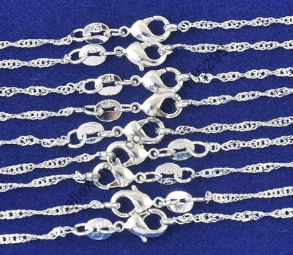Fine Nice Wholesale 10Pcs Chain 30" 925 Pure Solid Sterling Silver Jewelry Water Wave Necklace Chains with Lobster Clasps