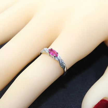Elegant silver ruby for girl 3 mm * 6 mm natural Myanmar ruby ring 925 sterling silver ruby ring romantic gift for girlfriend