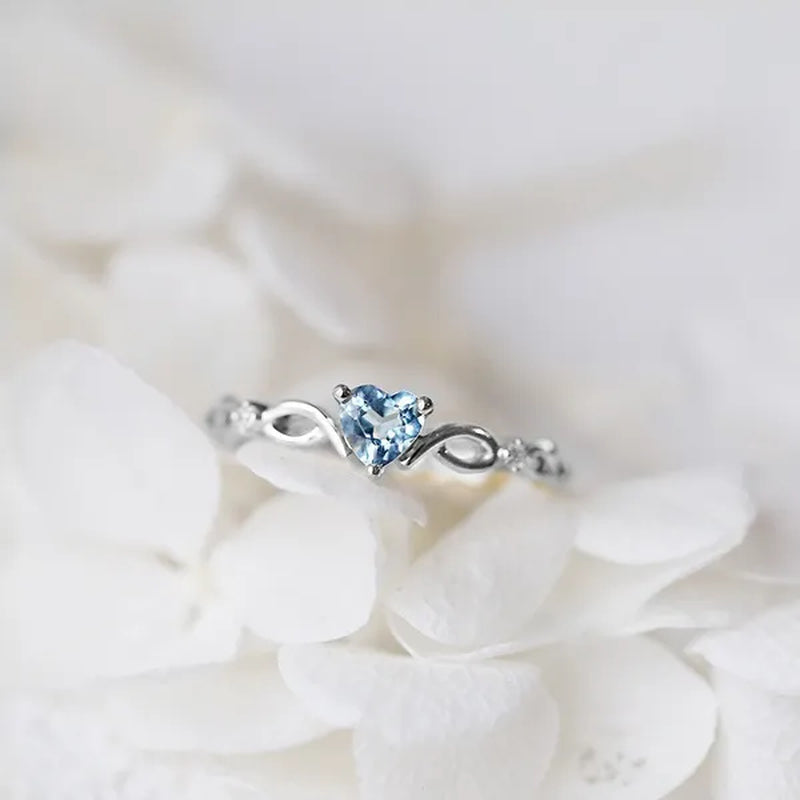 Women Dainty 18k gold plated Skyblue Heart Shaped Sapphire Diamond Gemstone Ring
