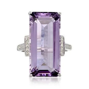 Baguette Cut Amethyst Gemstones Rings for Women Jewelry