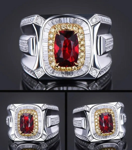 Business Men Fashion Ring Red Zircon Ring Wedding Engagement Party Jewelry